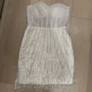 White Strapless Beaded Dress